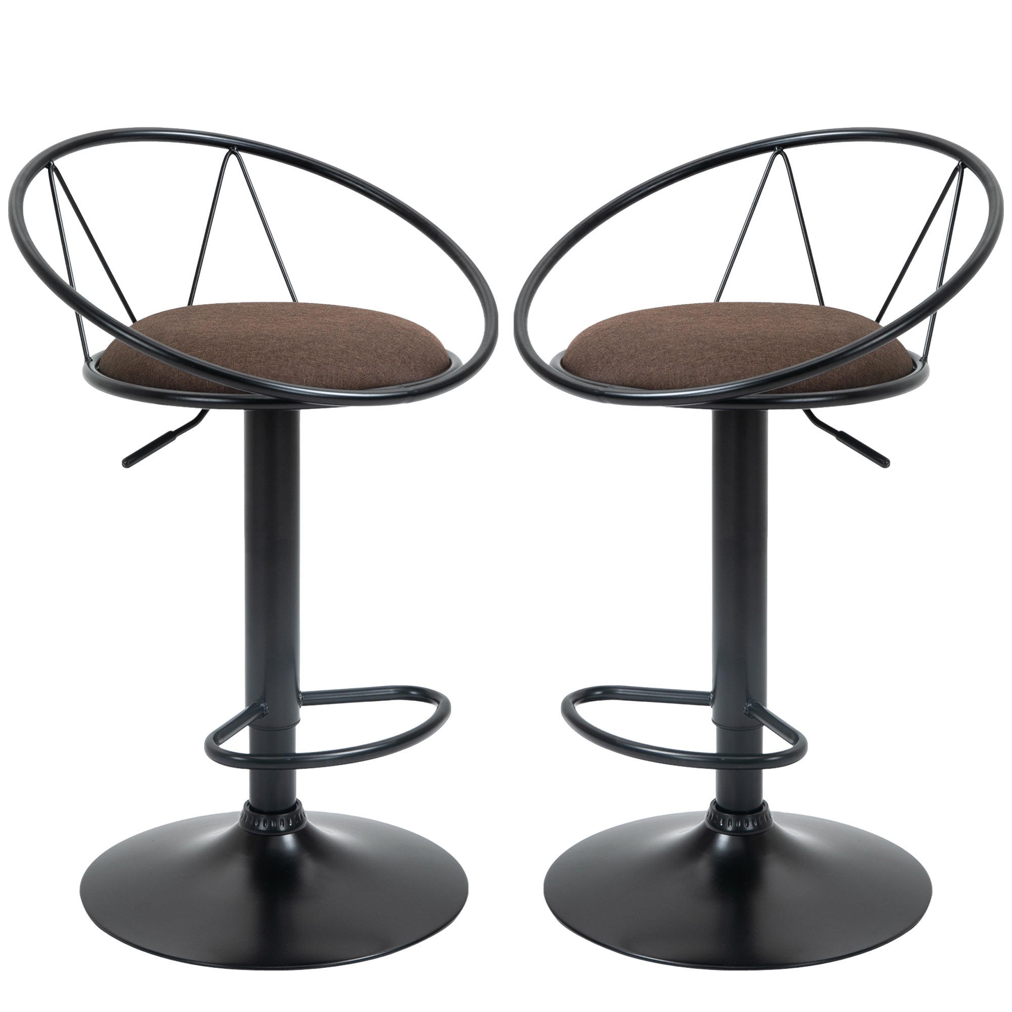 Set 2 Scaune de Bar Pivotante si Reglabile pe Inaltime, Scaune Inalte pentru Bucatarie sau Insula, cu Spatar si Suport Picioare, Maro