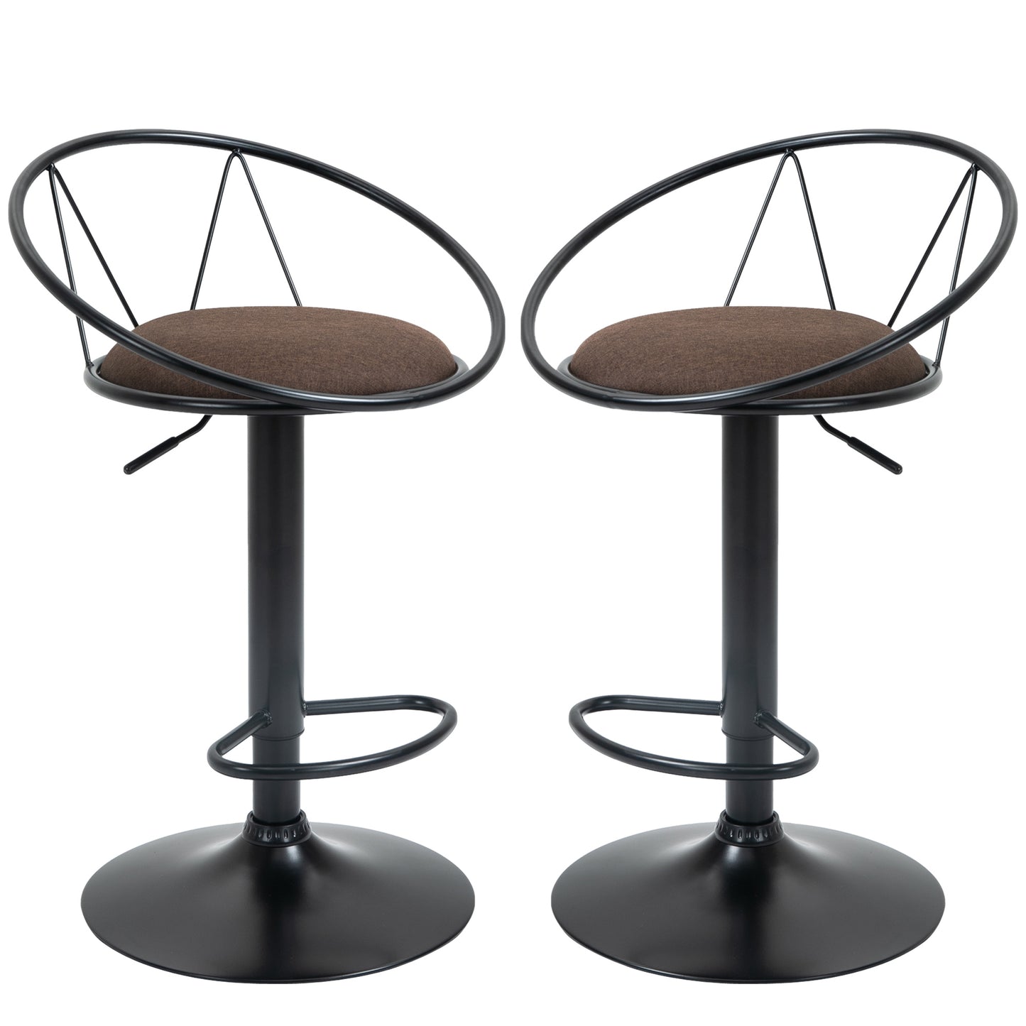 Set 2 Scaune de Bar Pivotante si Reglabile pe Inaltime, Scaune Inalte pentru Bucatarie sau Insula, cu Spatar si Suport Picioare, Maro