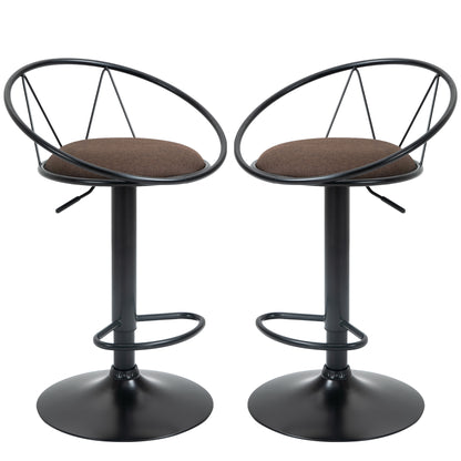 Set 2 Scaune de Bar Pivotante si Reglabile pe Inaltime, Scaune Inalte pentru Bucatarie sau Insula, cu Spatar si Suport Picioare, Maro