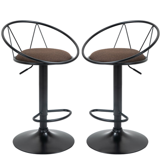 Set 2 Scaune de Bar Pivotante si Reglabile pe Inaltime, Scaune Inalte pentru Bucatarie sau Insula, cu Spatar si Suport Picioare, Maro