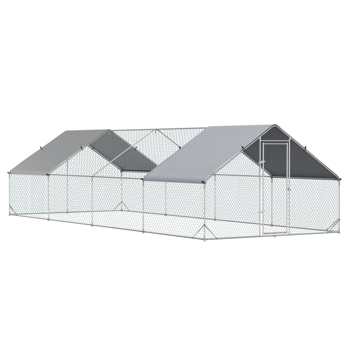 Tarc de Exterior pentru Gaini si Pasari, Cotet Modular din Otel Zincat cu Plasa Hexagonala si Acoperis Impermeabil