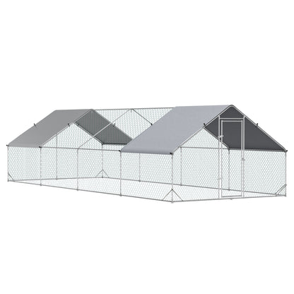 Tarc de Exterior pentru Gaini si Pasari, Cotet Modular din Otel Zincat cu Plasa Hexagonala si Acoperis Impermeabil