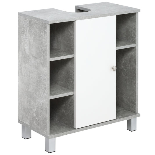 Dulapior Subchiuveta cu Decupare in forma de U si 6 Etajere din Lemn, 60x30x68cm - Alb/Gri