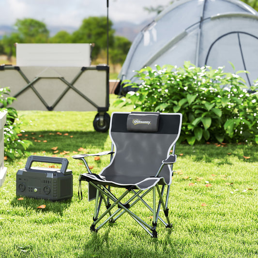 Scaun de Camping Pliabil și Rabatabil cu Suport pentru Picioare Detașabil și Tetieră, 82x50/100x88 cm, Negru