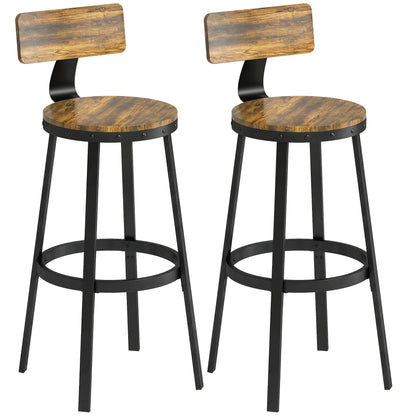 Set 2 Scaune de Bar, Șezuturi Rustice cu Spătar și Suport pentru Picioare, Maro Rustic