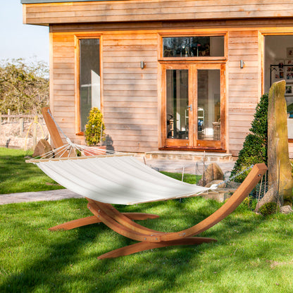 Hamac  cu Suport din Lemn si Bumbac, Hamac de Gradina pentru alte Spatii Exterioare, 392x120x102cm, Alb