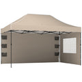 Gazebo Pop Up pliabil cu pereți laterali și ferestre, 2.9x4.3 m, din metal și țesătură Oxford, maro nisipiu