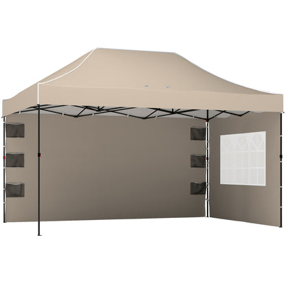 Gazebo Pop Up pliabil cu pereți laterali și ferestre, 2.9x4.3 m, din metal și țesătură Oxford, maro nisipiu