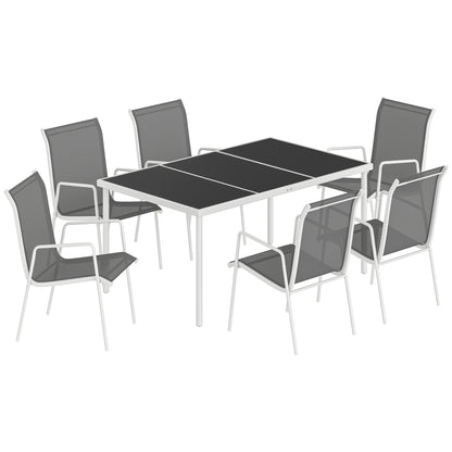 Set Grădină 7 Piese: Masă Dreptunghiulară și 6 Scaune Suprapozabile
