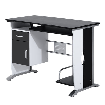 Birou PC 100×52×75 cm – Alb & Negru cu Sertar, Dulap si Raft