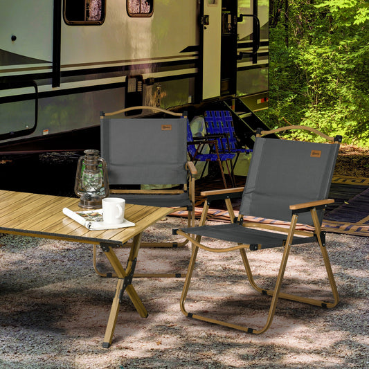Set 2 Scaune de Camping Pliabile cu Cotiere, 54x59x78 cm, Gri Închis