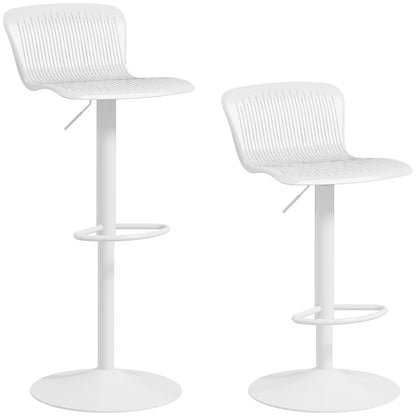 Set 2 Scaune de Bar cu Spătar Ergonomic,  Suport pentru Picioare și Șezut Rotativ, 38,5x40x76,5-97,5 cm, Alb