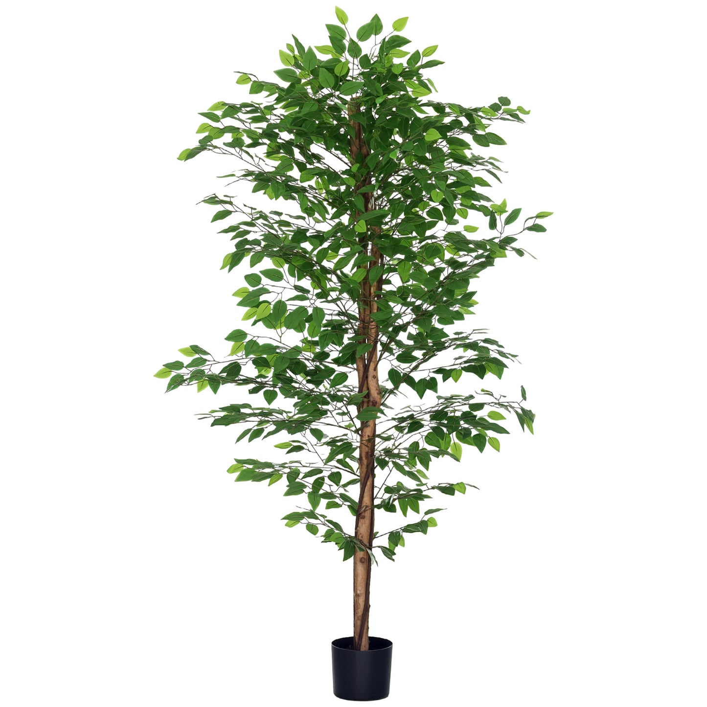 Plantă Artificială de Ficus cu 1260 Frunze, Plantă Artificială cu Ghiveci Inclus, Ø17,5x14,5 cm, Verde