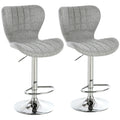 Set 2 scaune de bar rotative cu înălțime reglabilă, suport pentru picioare și spătar din material textil, gri