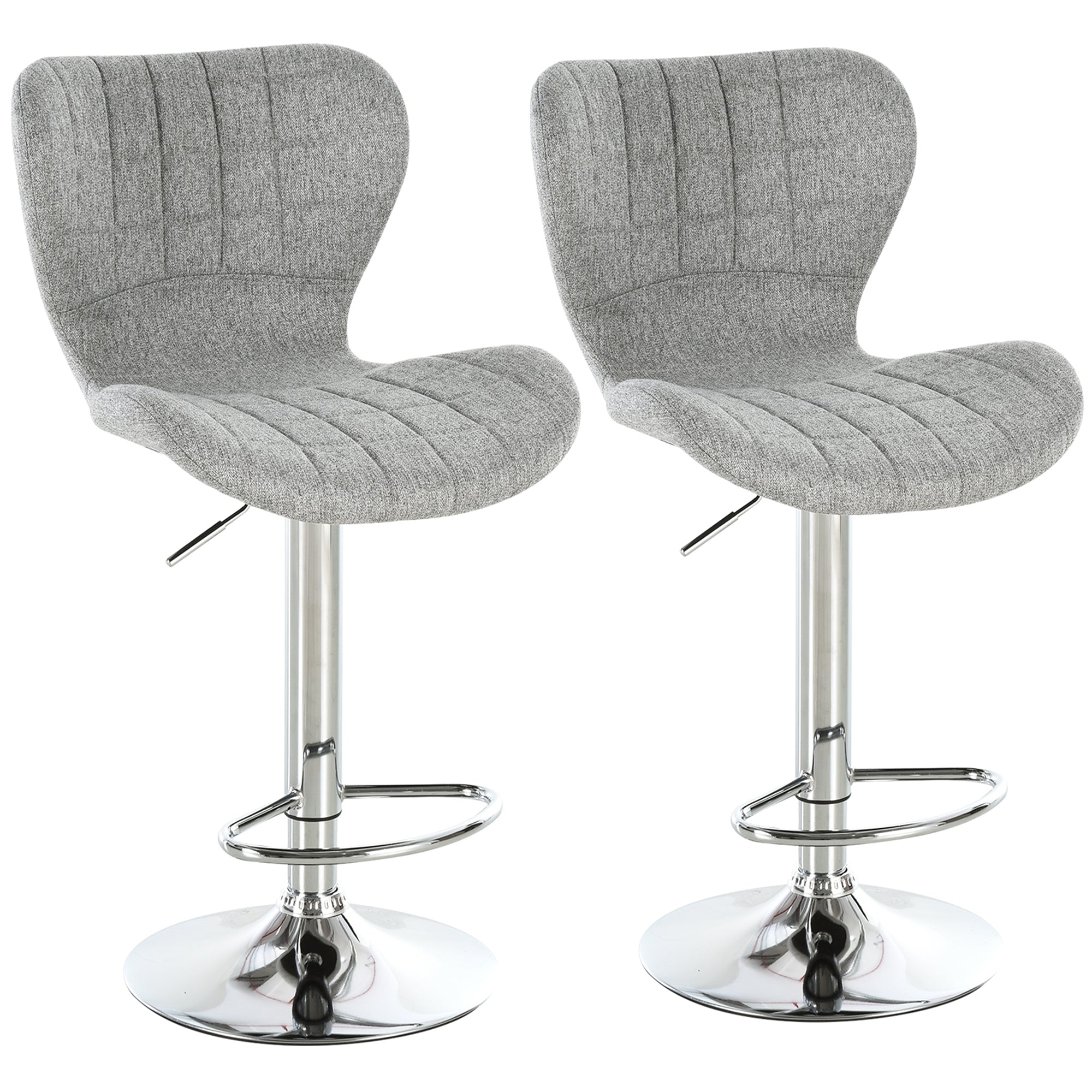 Set 2 scaune de bar rotative cu înălțime reglabilă, suport pentru picioare și spătar din material textil, gri