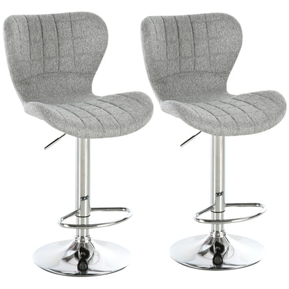 Set 2 scaune de bar rotative cu înălțime reglabilă, suport pentru picioare și spătar din material textil, gri