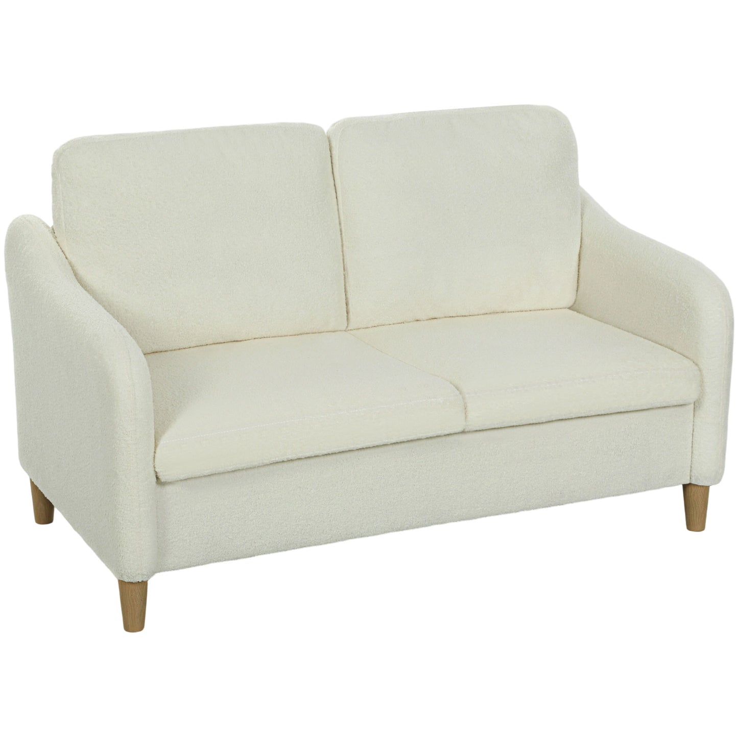 Canapea 2 locuri modernă cu perne groase și tapițerie sherpa, 137x69x82 cm, crem