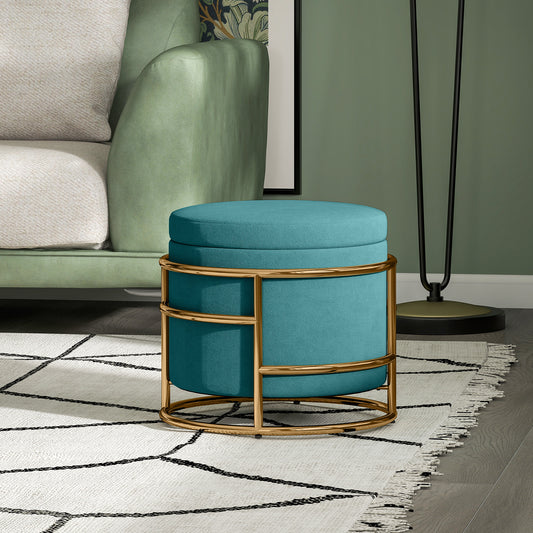 Pouf  Rotund în Catifea cu Compartiment de 24L și Capac Detașabil, Ø42x39 cm, Verde