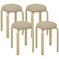 Set 4 Taburete Stivuibile și Căptușite cu Țesătură și Picioare din Lemn, Kaki