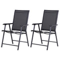 Set 2 Scaune de Grădină Pliabile cu Cotiere, Scaune pentru Prânz în Exterior din Metal și Texteline, pentru Terasă, Balcon, Verandă, Exterior și Interior, 58x64x94cm, Negru