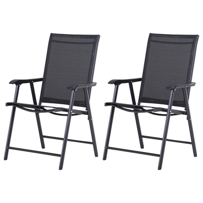Set 2 Scaune de Grădină Pliabile cu Cotiere, Scaune pentru Prânz în Exterior din Metal și Texteline, pentru Terasă, Balcon, Verandă, Exterior și Interior, 58x64x94cm, Negru