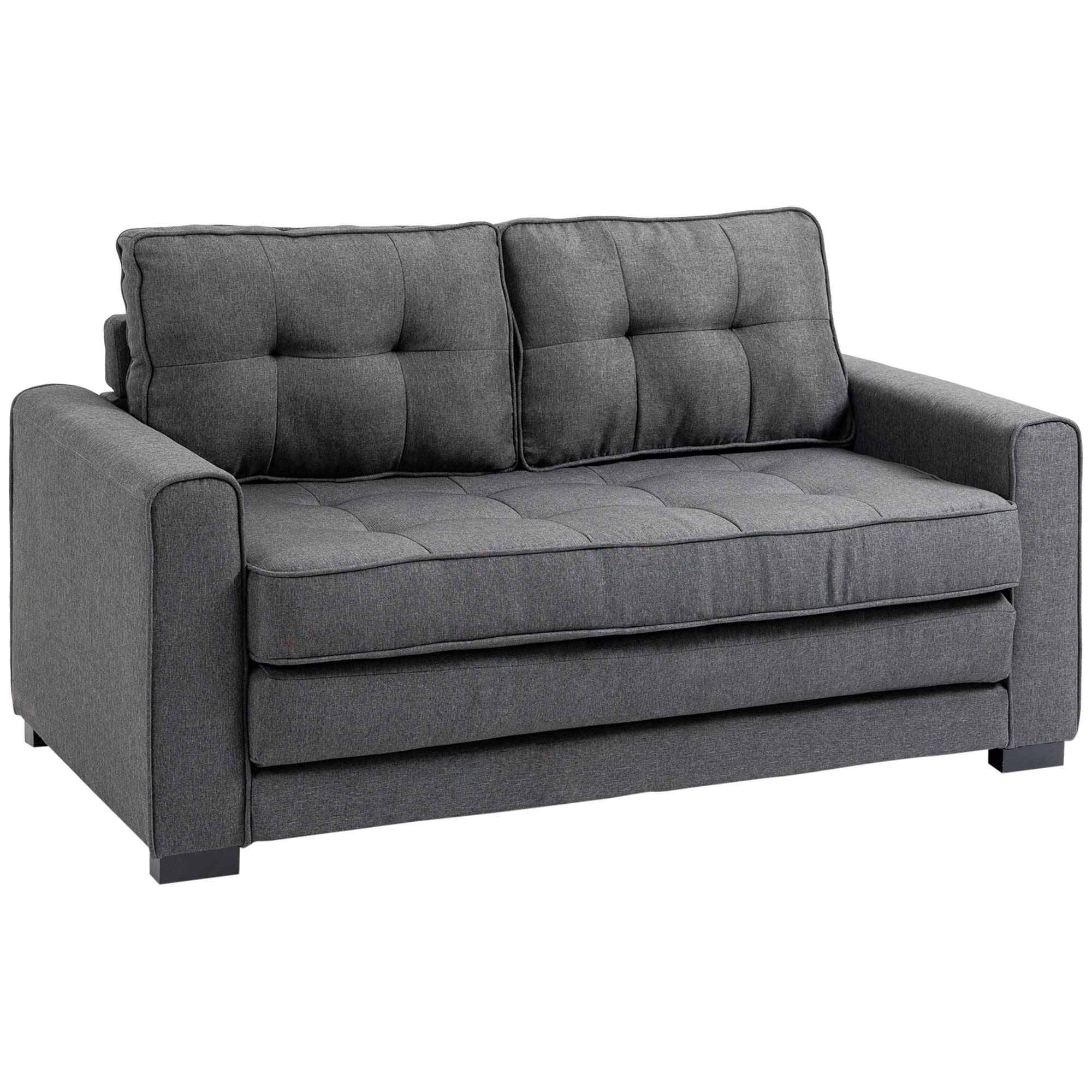 Canapea Extensibilă din Material Textil 2 Locuri cu Tapițerie și Arcuri, 151x75x85 cm, Gri