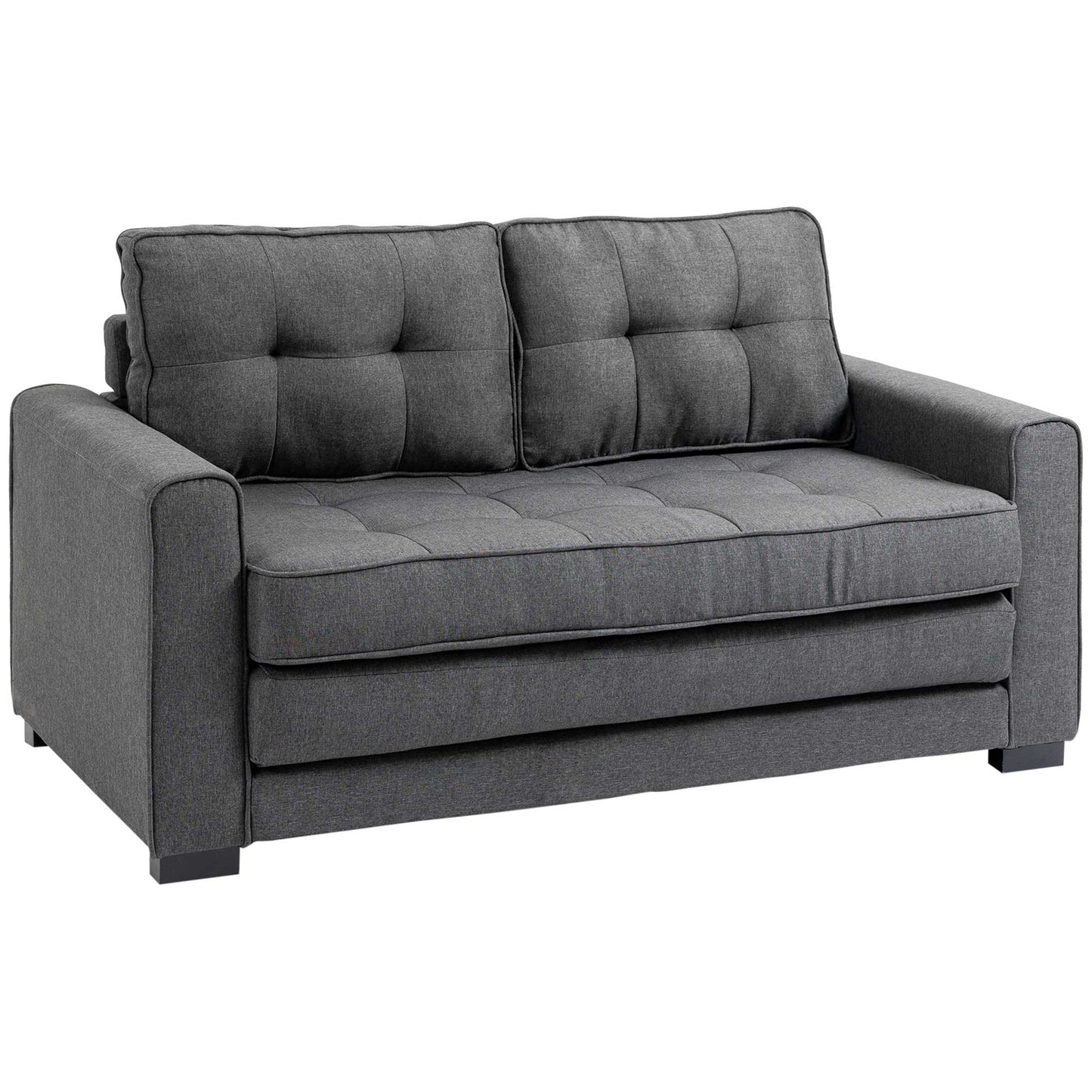 Canapea Extensibilă din Material Textil 2 Locuri cu Tapițerie și Arcuri, 151x75x85 cm, Gri
