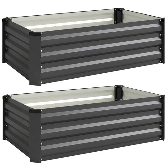 Set de 2 jardiniere pentru grădină cu fund deschis, din oțel galvanizat, 100x60x30cm, gri
