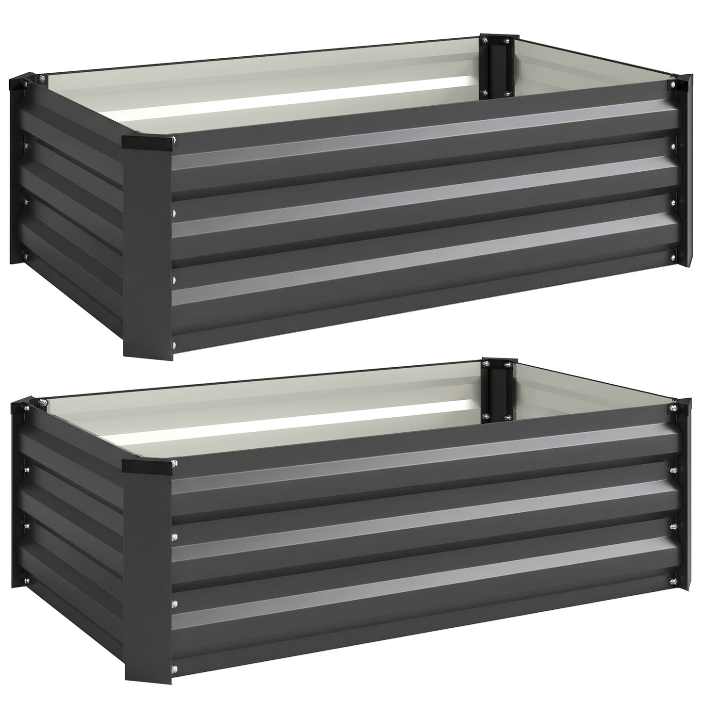 Set de 2 jardiniere pentru grădină cu fund deschis, din oțel galvanizat, 100x60x30cm, gri