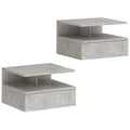 Set de 2 Noptiere Suspendate cu Sertar și Raft Deschis, 35x32x22.5 cm, Gri Ciment