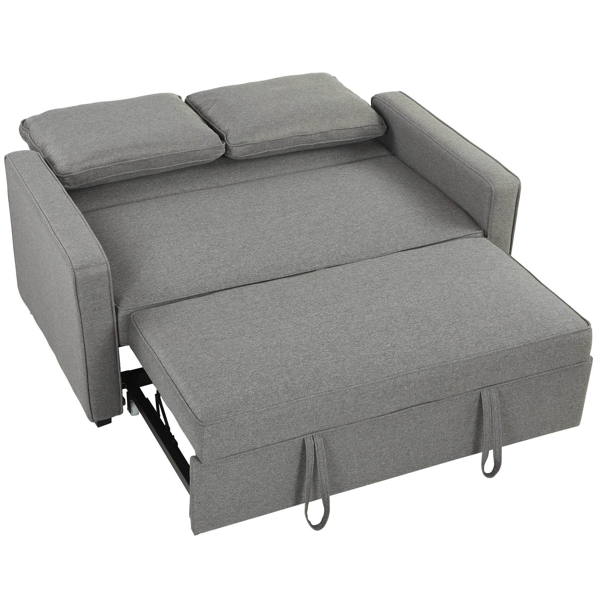 3 în 1 Canapea Extensibilă 2 Locuri cu Spătar Reglabil pe 3 Poziții, 2 Perne, Material Textil Tip In Gri