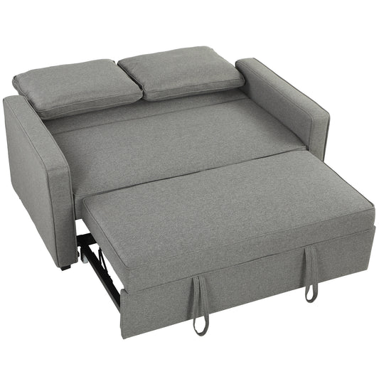 3 în 1 Canapea Extensibilă 2 Locuri cu Spătar Reglabil pe 3 Poziții, 2 Perne, Material Textil Tip In Gri