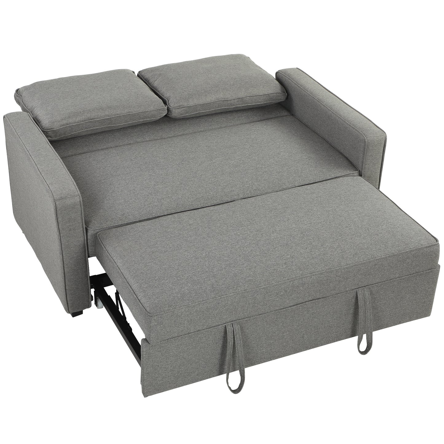 3 în 1 Canapea Extensibilă 2 Locuri cu Spătar Reglabil pe 3 Poziții, 2 Perne, Material Textil Tip In Gri