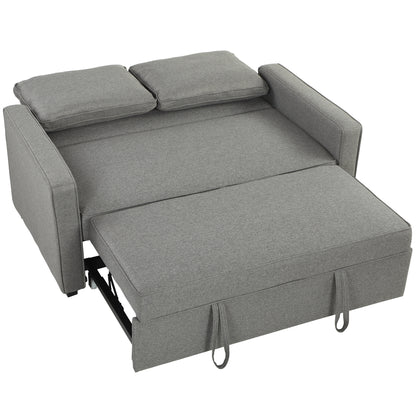 3 în 1 Canapea Extensibilă 2 Locuri cu Spătar Reglabil pe 3 Poziții, 2 Perne, Material Textil Tip In Gri