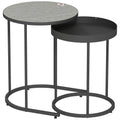 Set 2 Măsuțe de Cafea  Stivuibile în Stil Industrial, din Lemn și Metal, Ø42x54 cm și Ø36.5x48.5 cm, Gri și Negru