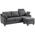 Canapea 3 locuri  cu taburet și perne, țesătură de in gri închis 194x80x86cm, Confort & Stil pentru Living
