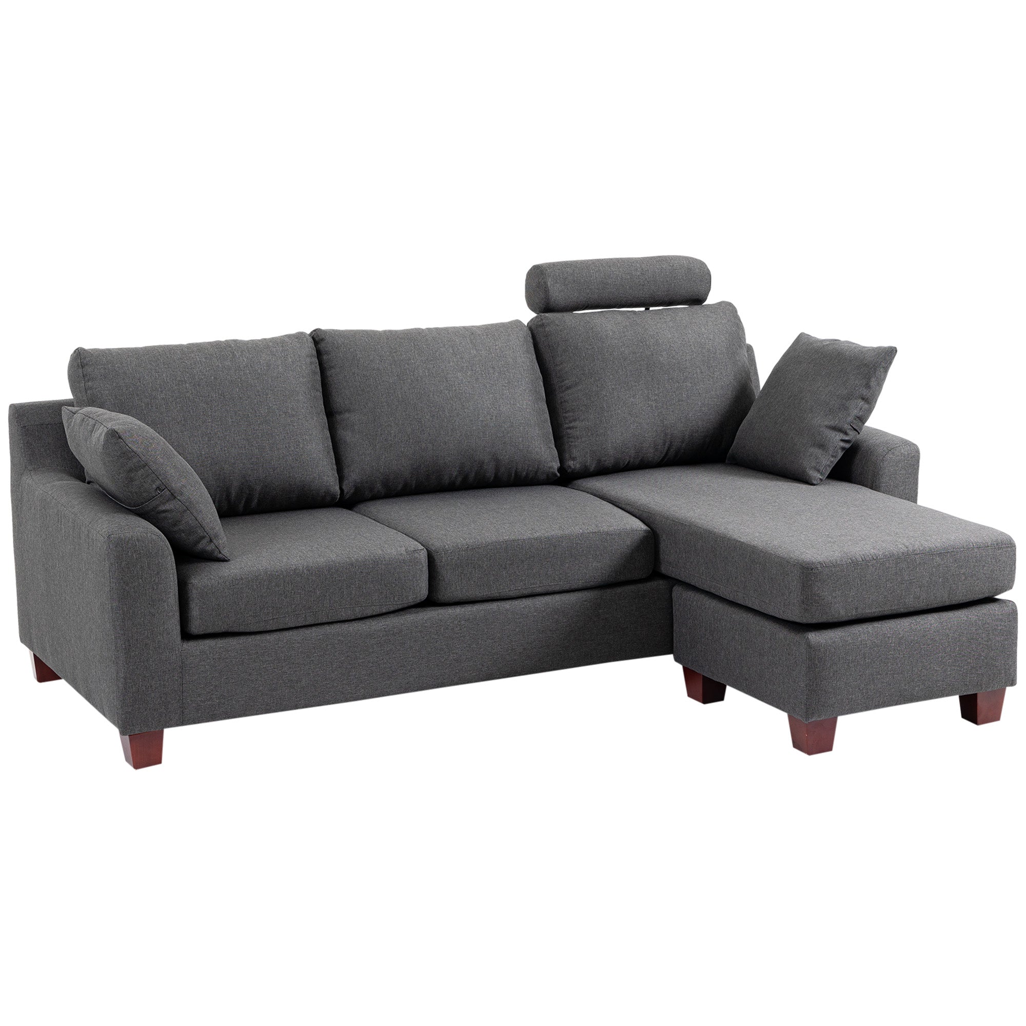Canapea 3 locuri  cu taburet și perne, țesătură de in gri închis 194x80x86cm, Confort & Stil pentru Living