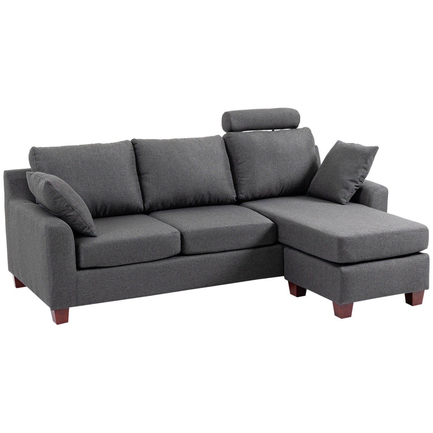 Canapea 3 locuri  cu taburet și perne, țesătură de in gri închis 194x80x86cm, Confort & Stil pentru Living