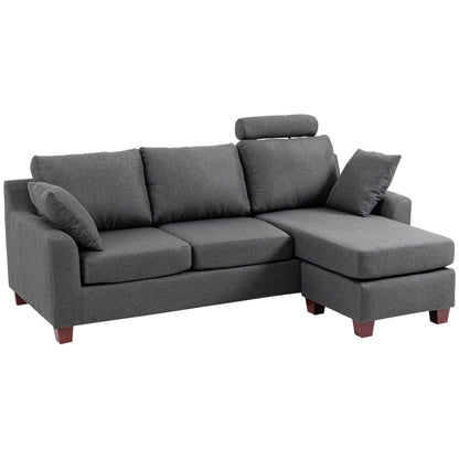 Canapea 3 locuri  cu taburet și perne, țesătură de in gri închis 194x80x86cm, Confort & Stil pentru Living