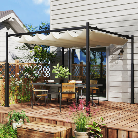 Gazebo Pergola 3x3 m cu Acoperiș Retractabil, 8 Șuruburi și 8 Țăruși, din Poliester 180g și Metal, Alb Crem