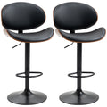 Set 2 Scaune de Bar cu Spătar Reglabile pe Înălțime, Lemn și Piele Ecologică, 53x52x92-112 cm, Negru