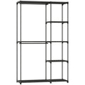 Dulap Portabil cu 2 Bare și 6 Rafturi, din Material Textil Non-Țesut, Plastic și Oțel, 111x43x185 cm, Negru