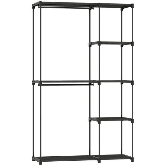 Dulap Portabil cu 2 Bare și 6 Rafturi, din Material Textil Non-Țesut, Plastic și Oțel, 111x43x185 cm, Negru
