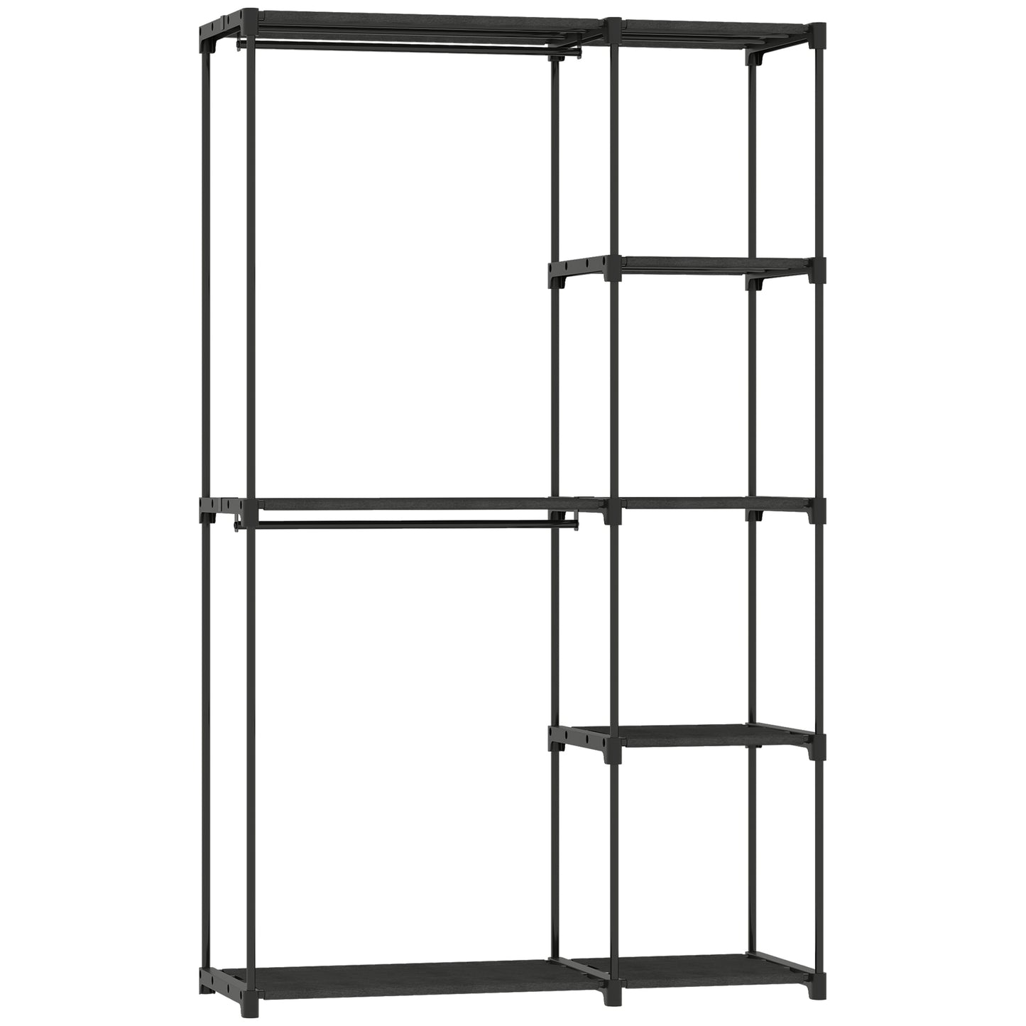 Dulap Portabil cu 2 Bare și 6 Rafturi, din Material Textil Non-Țesut, Plastic și Oțel, 111x43x185 cm, Negru