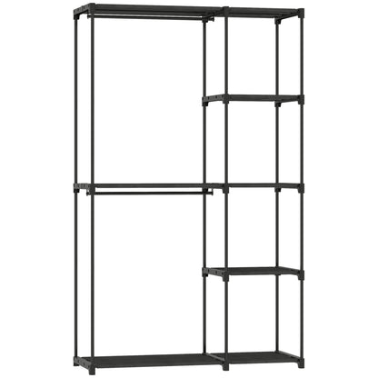Dulap Portabil cu 2 Bare și 6 Rafturi, din Material Textil Non-Țesut, Plastic și Oțel, 111x43x185 cm, Negru