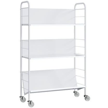 Cărucior Modern pentru Cărți cu 3 Nivele și Roți Pivotante pentru Cărți și Reviste, 69x26x108 cm, Alb