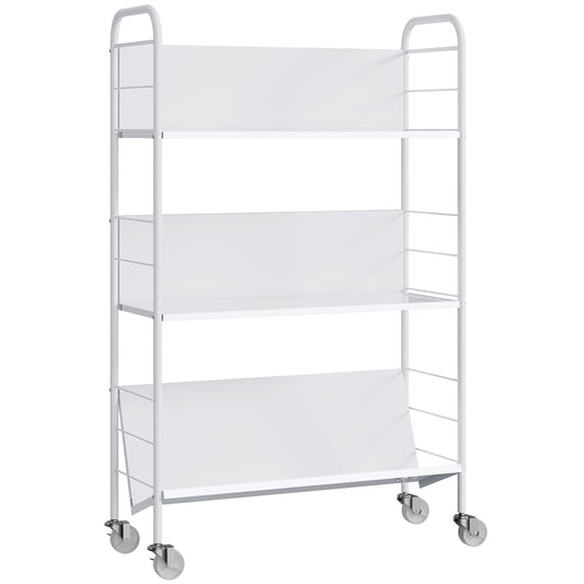 Cărucior Modern pentru Cărți cu 3 Nivele și Roți Pivotante pentru Cărți și Reviste, 69x26x108 cm, Alb
