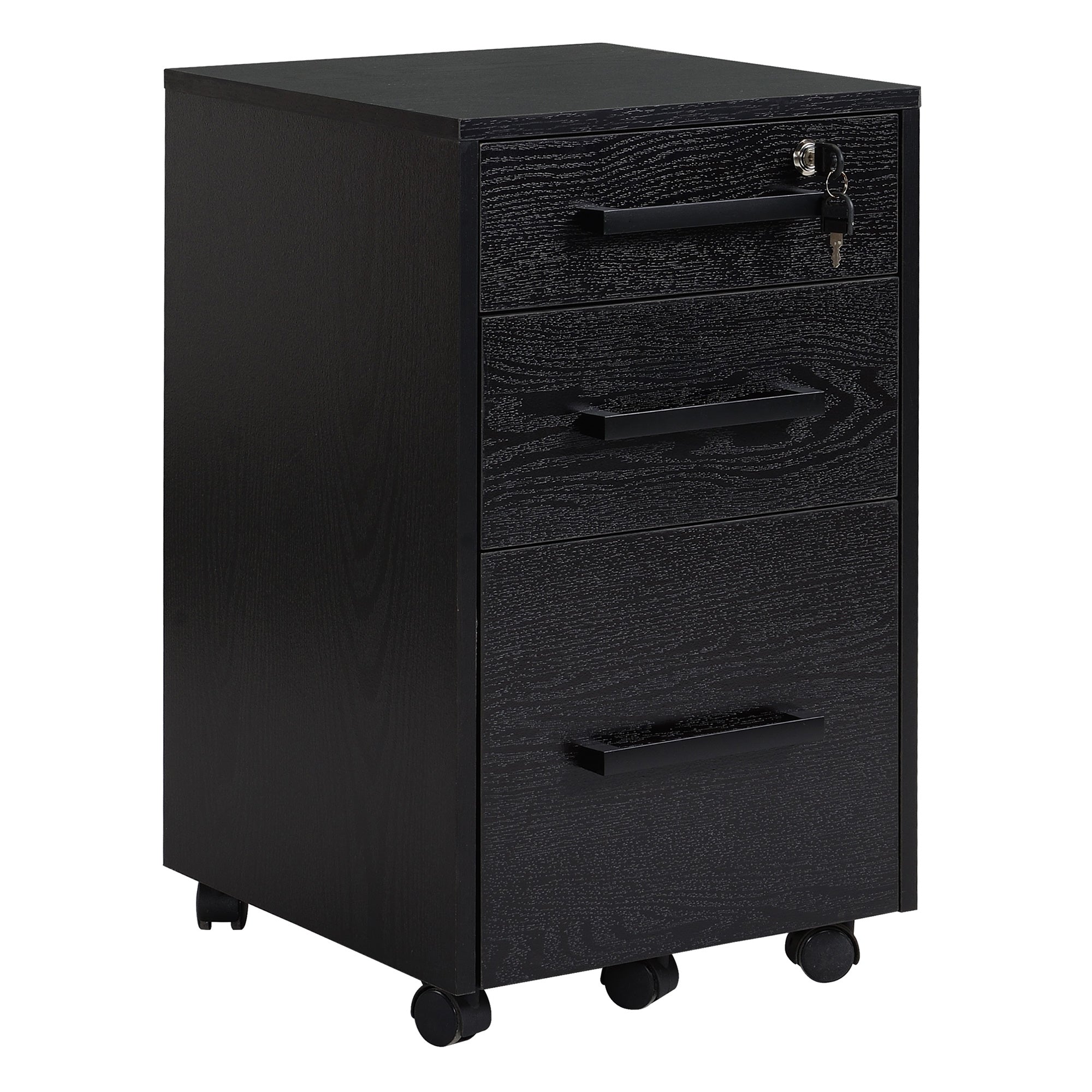 Comoda Birou Neagra – 3 Sertare cu Roti 39×40×65,4 cm