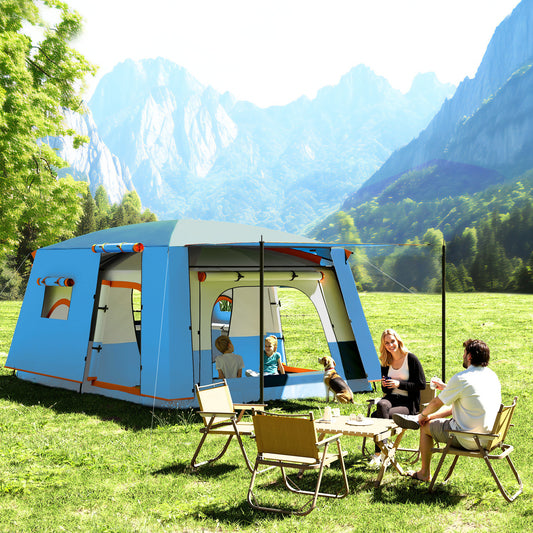 Cort de Camping pentru 4-6 Persoane cu 2 Camere și Verandă, Impermeabil și UPF 30+, Geantă de Transport, Albastru