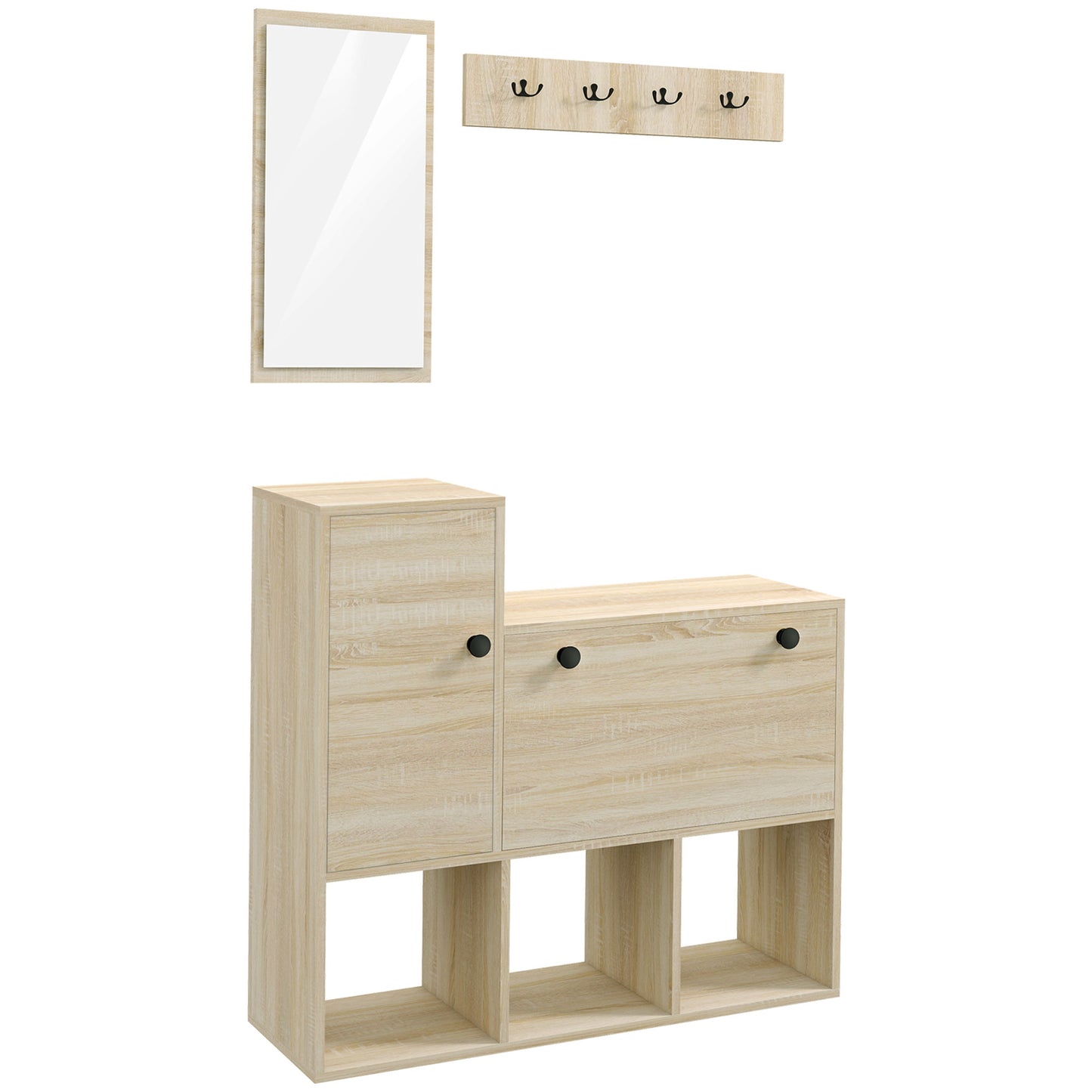 Set de hol cu cuier de perete cu 4 cârlige, dulap pentru 9 perechi de pantofi, dulap și oglindă